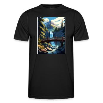 Cascade Falls California Vintage Travel Poster WPA - Men's Functional T-Shirt - black - Front - AI Model Male 178 dark (178cm)