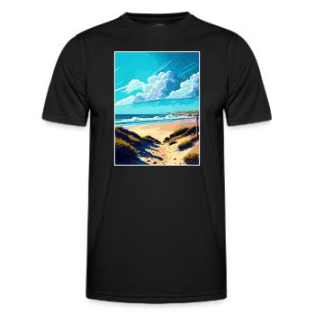 Half Moon State Beach California Travel Poster - Men's Functional T-Shirt - black - Front - AI Model Male 178 dark (178cm)