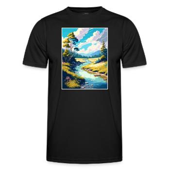 Wye Creek Decoration New Zealand Travel Poster - Men's Functional T-Shirt - black - Front - AI Model Male 178 dark (178cm)