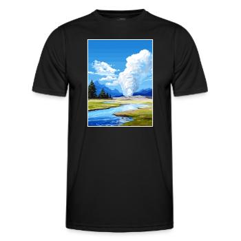 Pohutu Geyser Rotorua New Zealand Travel Poster - Men's Functional T-Shirt - black - Front - AI Model Male 178 dark (178cm)