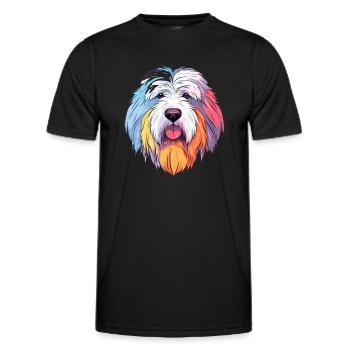 Alter englischer Schäferhund Hunderasse Aquarell-Karikatur - Männer Funktions-T-Shirt - Schwarz - Vorne - AI Model Male 178 dark (178cm)