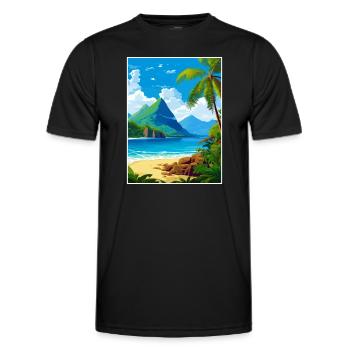 Saint Lucia Caribbean Vintage Travel Poster - Men's Functional T-Shirt - black - Front - AI Model Male 178 dark (178cm)