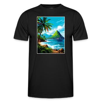 Saint Lucia Caribbean Vintage Travel Poster - Men's Functional T-Shirt - black - Front - AI Model Male 178 dark (178cm)