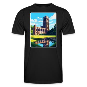 Fountains Abbey North Yorkshire Travel Poster WPA - Men's Functional T-Shirt - black - Front - AI Model Male 178 dark (178cm)