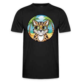 Australian Spotted Mist Cat Breed Cartoon Beach - Men's Functional T-Shirt - black - Front - AI Model Male 178 dark (178cm)