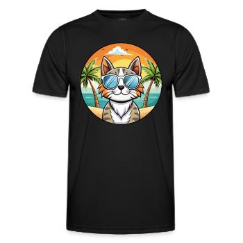 American Curl Katzenrasse Cartoon Sonnenbrille Strand - Männer Funktions-T-Shirt - Schwarz - Vorne - AI Model Male 178 dark (178cm)