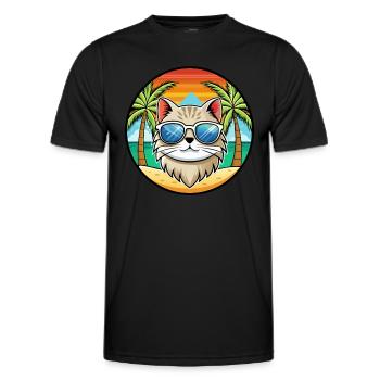 Britische Langhaarkatze Rasse Cartoon Sonnenbrille Strand - Männer Funktions-T-Shirt - Schwarz - Vorne - AI Model Male 178 dark (178cm)