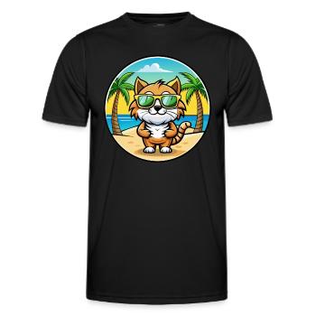 Kurilian Bobtail Katzenrasse Cartoon Sonnenbrille Strand - Männer Funktions-T-Shirt - Schwarz - Vorne - AI Model Male 178 dark (178cm)