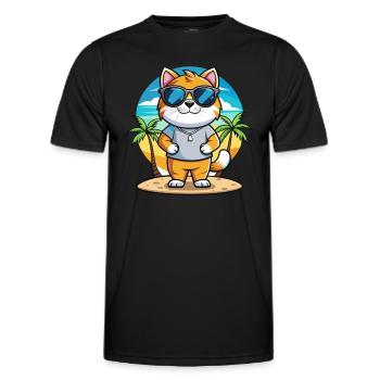Britische Falte Kurzhaar Katzenrasse Cartoon Strand - Männer Funktions-T-Shirt - Schwarz - Vorne - AI Model Male 178 dark (178cm)