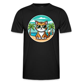 Amerikanische Bobtail Katzenrasse Cartoon Sonnenbrille Strand - Männer Funktions-T-Shirt - Schwarz - Vorne - AI Model Male 178 dark (178cm)