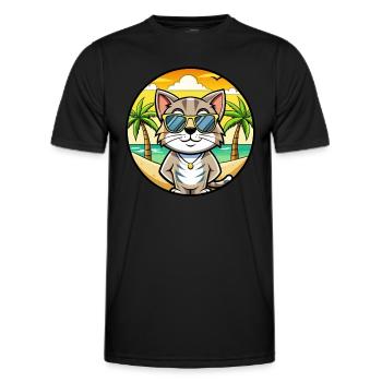 Europäische Kurzhaarkatze Rasse Cartoon Sonnenbrille - Männer Funktions-T-Shirt - Schwarz - Vorne - AI Model Male 178 dark (178cm)