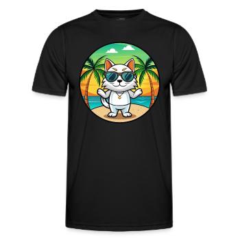 Japanische Bobtail Katzenrasse Cartoon Sonnenbrille Strand - Männer Funktions-T-Shirt - Schwarz - Vorne - AI Model Male 178 dark (178cm)