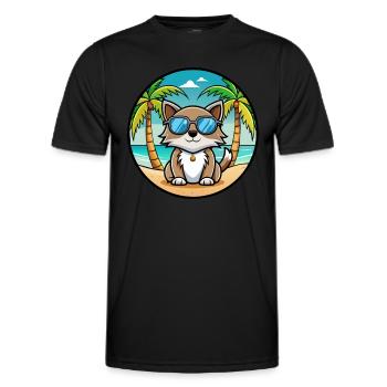 Karelische Bobtail Katzenrasse Cartoon Sonnenbrille Strand - Männer Funktions-T-Shirt - Schwarz - Vorne - AI Model Male 178 dark (178cm)