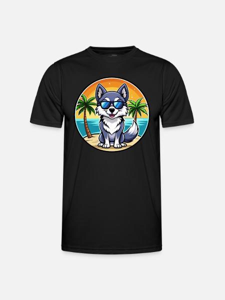 Alaskan Klee Kai Hunderasse Cartoon Sonnenbrille Strand - Männer Funktions-T-Shirt - Schwarz