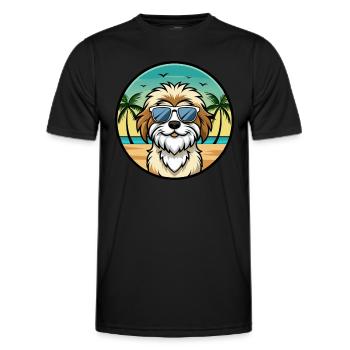 Lowchen Hunderasse Cartoon Sonnenbrille Strand - Männer Funktions-T-Shirt - Schwarz - Vorne - AI Model Male 178 dark (178cm)