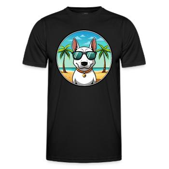 Miniatur Bullterrier Hunderasse Cartoon Beach - Männer Funktions-T-Shirt - Schwarz - Vorne - AI Model Male 178 dark (178cm)