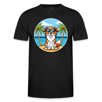 Nederlandse Kooikerhondje Hunderasse Cartoon Strand - Männer Funktions-T-Shirt - Schwarz - Vorne - AI Model Male 178 dark (178cm)