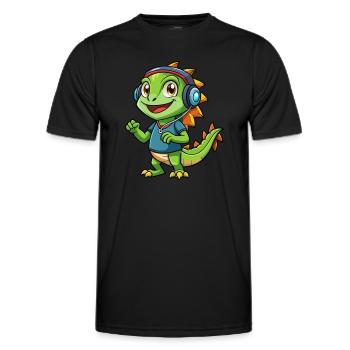 Iguana Funny Cartoon Character Headphone Music - Men's Functional T-Shirt - black - Front - AI Model Male 178 dark (178cm)