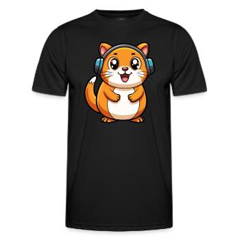 Hamster Funny Cartoon Character Headphone Music - Men's Functional T-Shirt - black - Front - AI Model Male 178 dark (178cm)