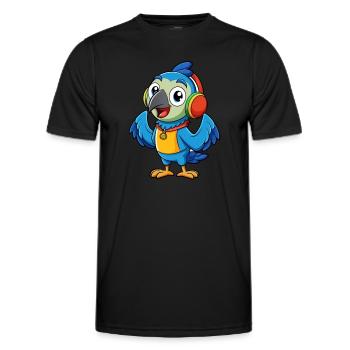 Parrot Funny Cartoon Character Headphone Music - Men's Functional T-Shirt - black - Front - AI Model Male 178 dark (178cm)