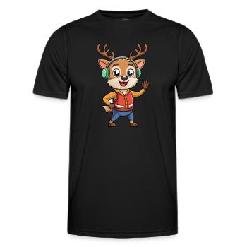 Deer Funny Cartoon Character Headphone Music - Men's Functional T-Shirt - black - Front - AI Model Male 178 dark (178cm)