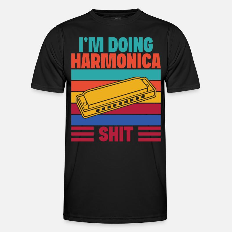 Funny Harmonica Player Doing Shit Harmonica Männer Funktions-T-Shirt