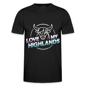 My Highlands cattle I love Highlands - Men's Functional T-Shirt - black - Front - AI Model Male 178 dark (178cm)