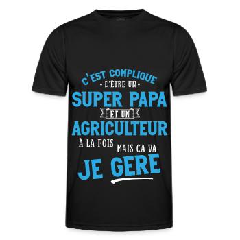 Super papa et agriculteur cadeau humour je gère - T-shirt sport Homme - noir - Devant - AI Model Male 178 dark (178cm)