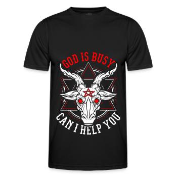 God Is Busy Can I Help You Devil Satanic Satan - Männer Funktions-T-Shirt - Schwarz - Vorne - AI Model Male 178 dark (178cm)