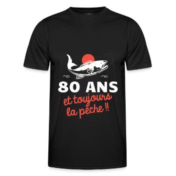 80 ans et toujours la pêche humour pêcheur - T-shirt sport Homme - noir - Devant - AI Model Male 178 dark (178cm)