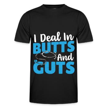 Je m’occupe des fesses et des intestins - T-shirt sport Homme - noir - Devant - AI Model Male 178 dark (178cm)