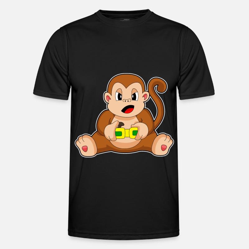 Affe Gamer Controller - Männer Funktions-T-Shirt - Schwarz