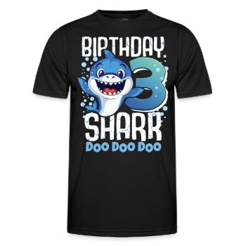 Birthday Shark 3. Geburtstag Haifisch 3 Jahre Hai - Männer Funktions-T-Shirt - Schwarz - Vorne - AI Model Male 178 dark (178cm)