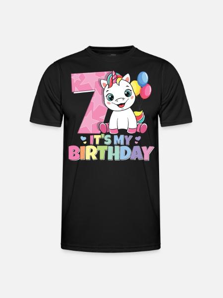 Rainbow Unicorn 7th Birthday Girl 7 år - Funktions-T-shirt herr - svart