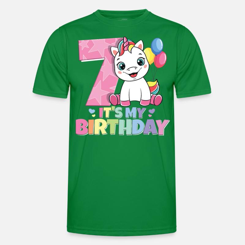 Regenbogen Einhorn 7. Geburtstag Mädchen 7 Jahre Männer Funktions-T-Shirt