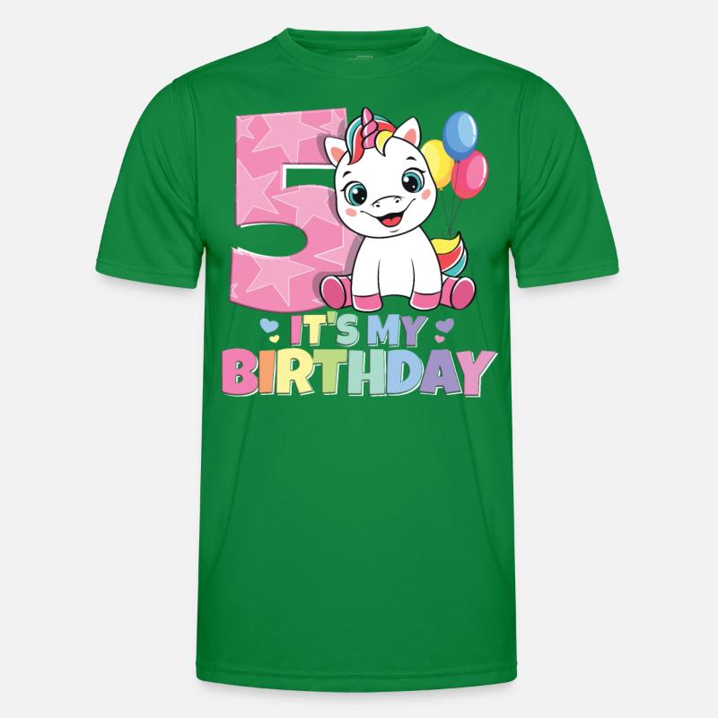 Regenbogen Einhorn 5. Geburtstag Mädchen 5 Jahre Männer Funktions-T-Shirt