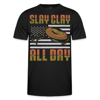Clay Pigeon Shooting & Funny Sport Shooter Clay Pigeons - T-shirt sport Homme - noir - Devant - AI Model Male 178 dark (178cm)