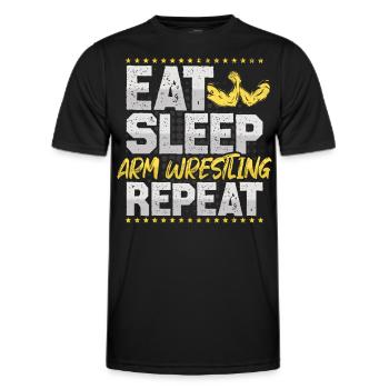 Bras de fer Manger dormir Répéter Musculation Bras de fer - T-shirt sport Homme - noir - Devant - AI Model Male 178 dark (178cm)