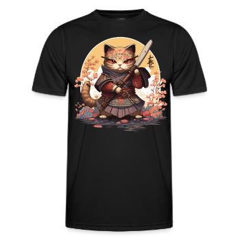 Samurai Katze Kawaii Japanische Ninja Katze - Männer Funktions-T-Shirt - Schwarz - Vorne - AI Model Male 178 dark (178cm)