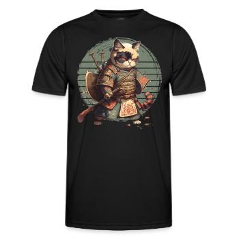 Samurai Katze Kawaii Japanische Ninja Katze - Männer Funktions-T-Shirt - Schwarz - Vorne - AI Model Male 178 dark (178cm)