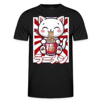 Cat Loves Ramen Bowl Kawaii Anime - Men's Functional T-Shirt - black - Front - AI Model Male 178 dark (178cm)