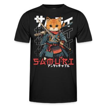 Samurai Cat Kawaii Japanese Ninja Cat - Men's Functional T-Shirt - black - Front - AI Model Male 178 dark (178cm)