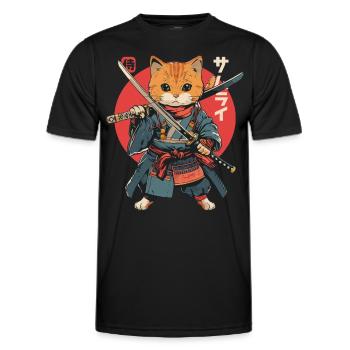 Samurai Cat Kawaii Japanische Ninja Katze - Männer Funktions-T-Shirt - Schwarz - Vorne - AI Model Male 178 dark (178cm)