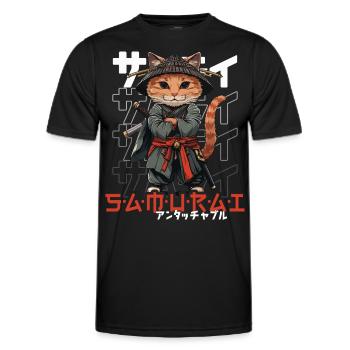 Samurai Cat Kawaii Japanese Ninja Cat - Men's Functional T-Shirt - black - Front - AI Model Male 178 dark (178cm)