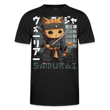 Chat Samouraï Chat Ninja Japonais Kawaii - T-shirt sport Homme - noir - Devant - AI Model Male 178 dark (178cm)