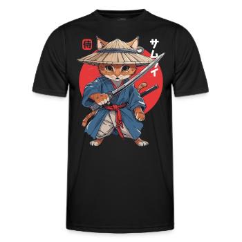 Samurai Cat Kawaii Japanische Ninja Katze - Männer Funktions-T-Shirt - Schwarz - Vorne - AI Model Male 178 dark (178cm)