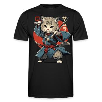 Chat Samouraï Chat Ninja Japonais Kawaii - T-shirt sport Homme - noir - Devant - AI Model Male 178 dark (178cm)