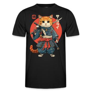 Samurai Cat Kawaii Japanische Ninja Katze - Männer Funktions-T-Shirt - Schwarz - Vorne - AI Model Male 178 dark (178cm)