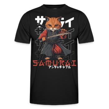 Samurai Cat Kawaii Japanese Ninja Cat - Men's Functional T-Shirt - black - Front - AI Model Male 178 dark (178cm)