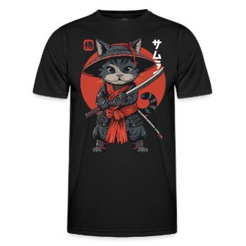 Samurai Cat Kawaii Japanese Ninja Cat - Men's Functional T-Shirt - black - Front - AI Model Male 178 dark (178cm)